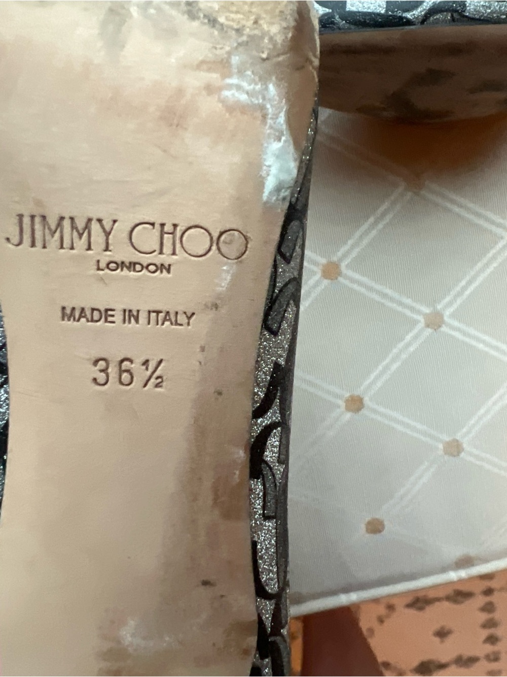 Jimmy Choo Silver & Black Monogram Glitter Kitten Heel Booties EU 36.5 / US 6.5 - Picture 8 of 8